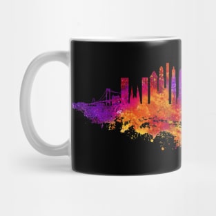 New York City Skyline Colorful Watercolor in red orange and purple Mug